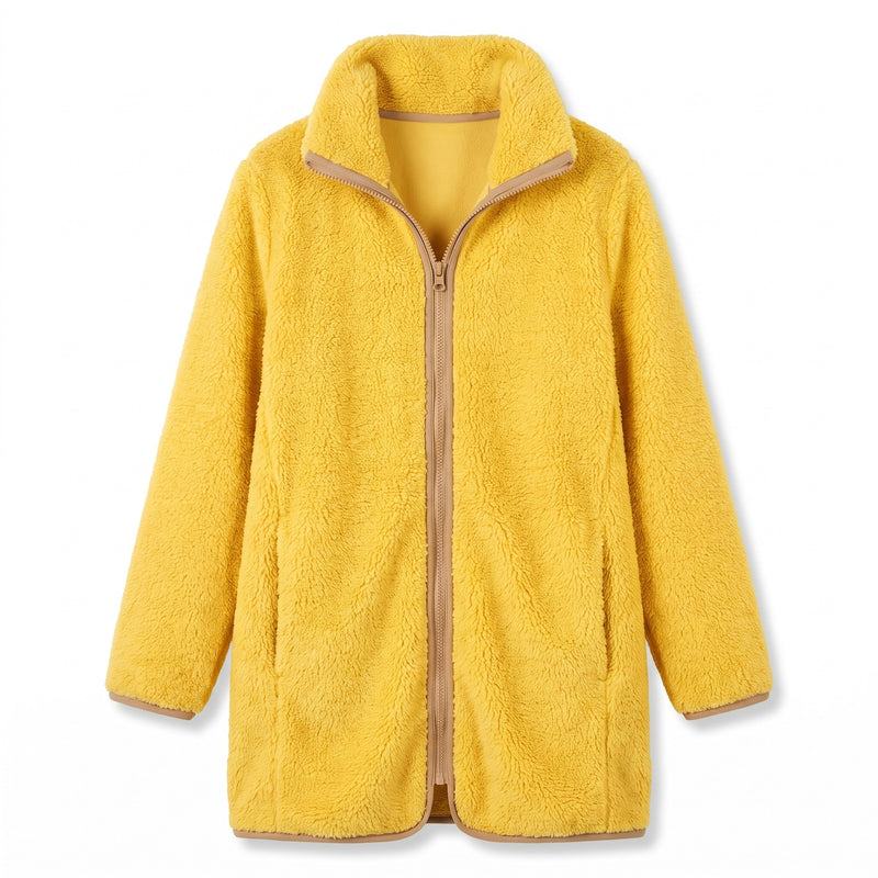 Women's Teddy Fleece Jacket Zip Front Stretch Mid Length Coat, product photo 8