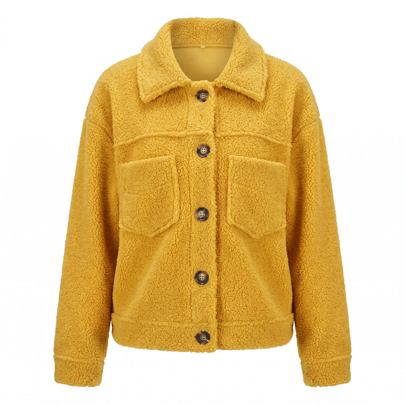 Women's Teddy Shacket Button Front Collared Short Fleece Jacket, product photo 7