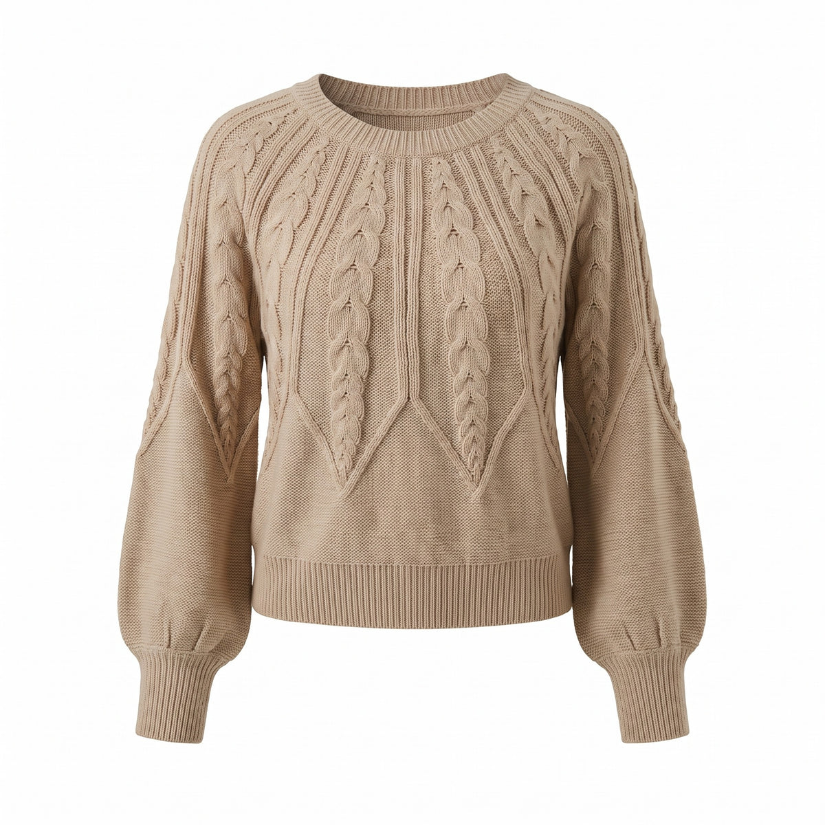 Women's Textured Knit Sweater Lantern Sleeve Crew Neck Acrylic Top, product photo 1