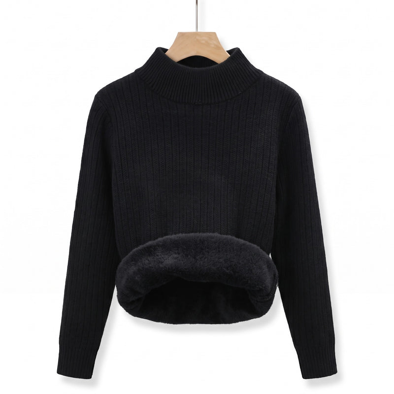 Women's Thick Fleece Sweater Mock Neck Seamless Warm Knit Top, product photo 10