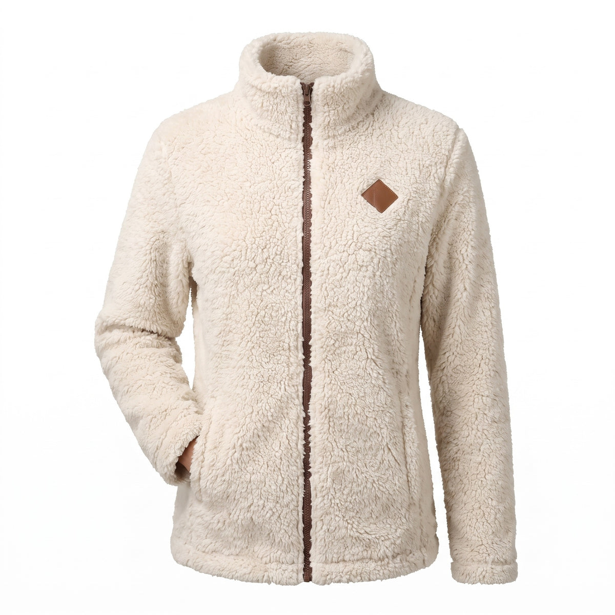 Women's Thick Plush Jacket Small Stand Collar Zip Warm Coat, product photo 1