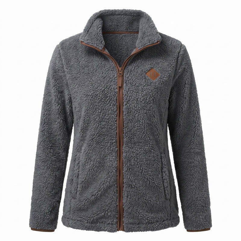 Women's Thick Plush Jacket Small Stand Collar Zip Warm Coat, product photo 8