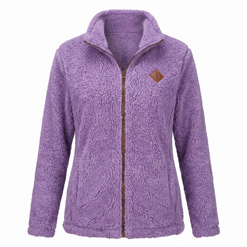 Women's Thick Plush Jacket Small Stand Collar Zip Warm Coat, product photo 15