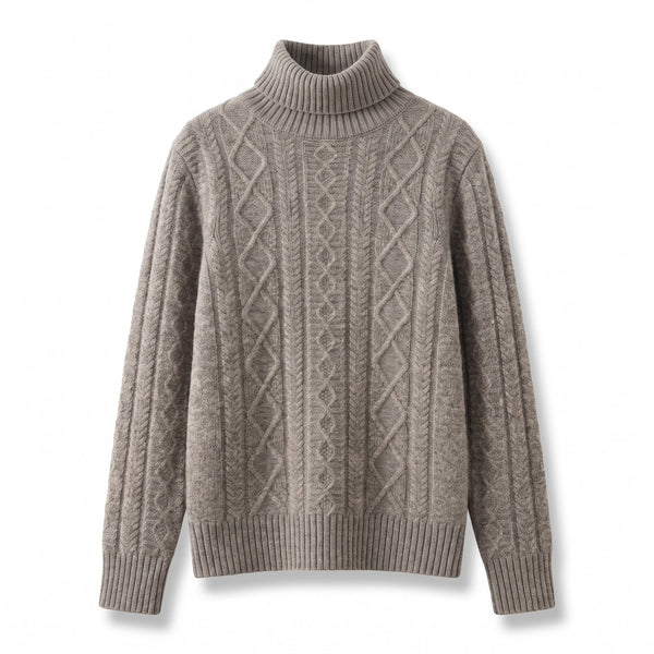 Women's Thick Wool Sweater High Neck Ribbed Twist Pattern Jumper