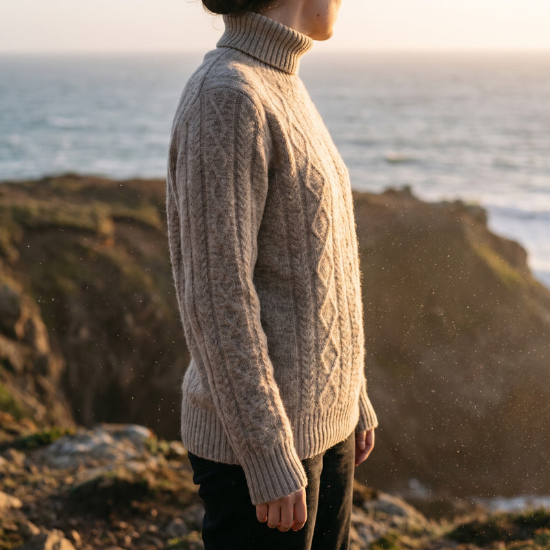 Women's Thick Wool Sweater High Neck Ribbed Twist Pattern Jumper, product photo 3