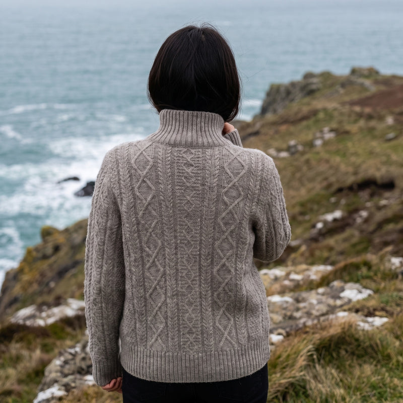 Women's Thick Wool Sweater High Neck Ribbed Twist Pattern Jumper, product photo 5