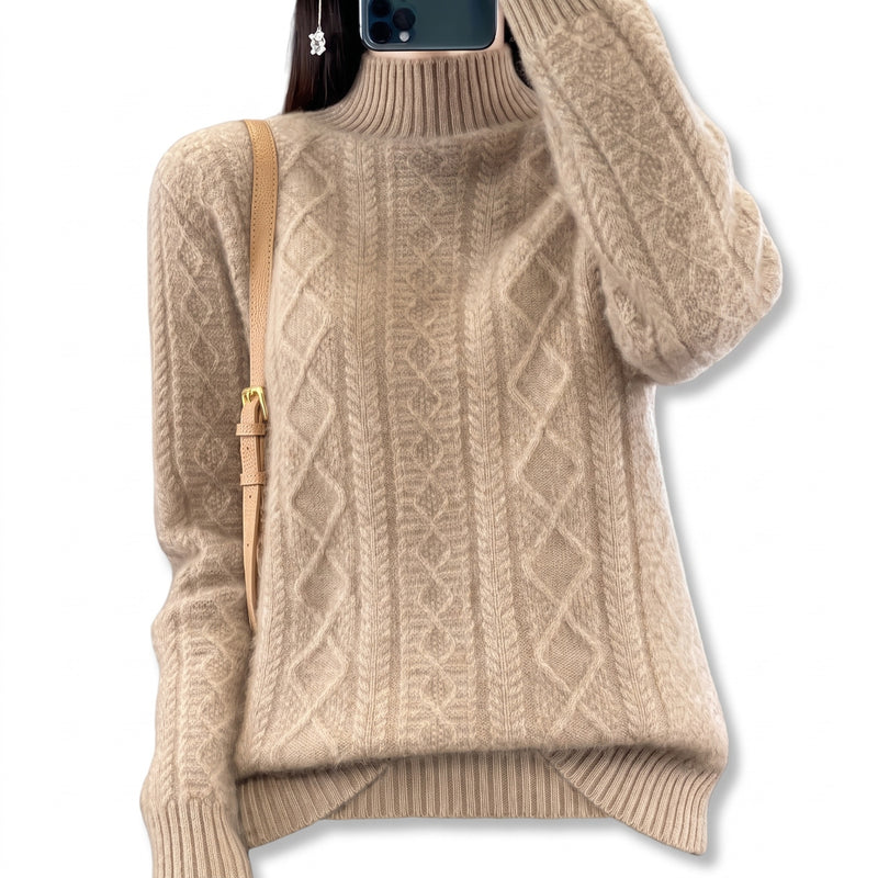 Women's Thick Wool Sweater High Neck Ribbed Twist Pattern Jumper, product photo 8