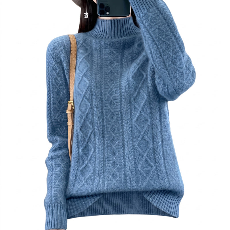 Women's Thick Wool Sweater High Neck Ribbed Twist Pattern Jumper, product photo 9