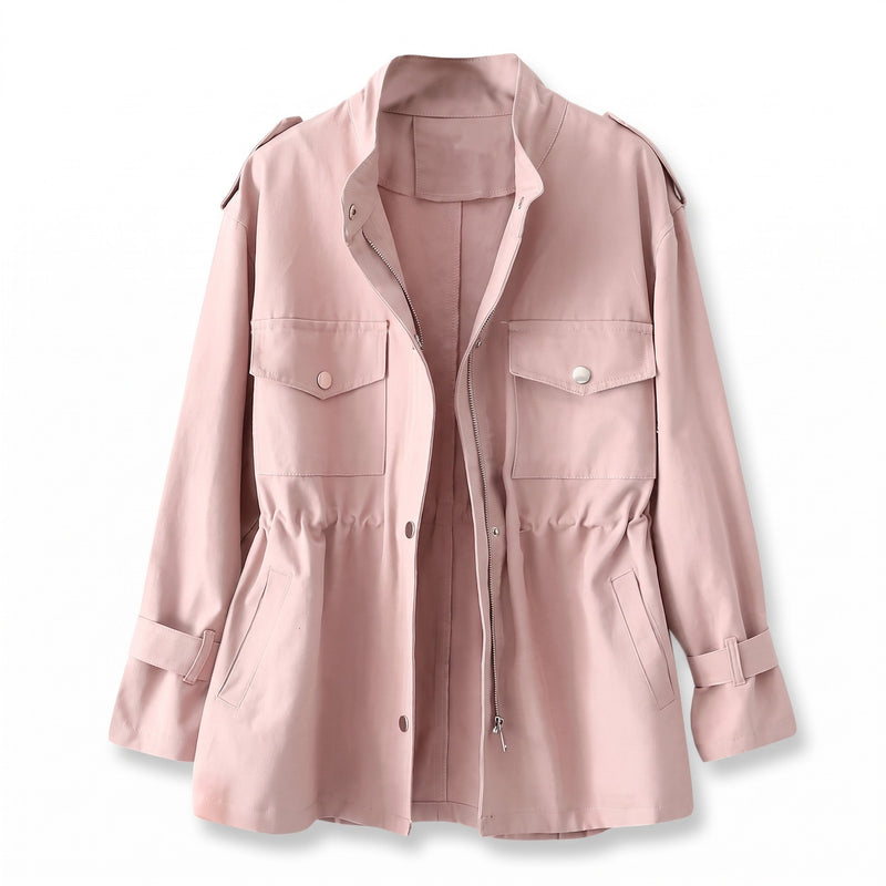 Women's Utility Jacket Drawstring Waist Stand Collar Field Coat, product photo 6