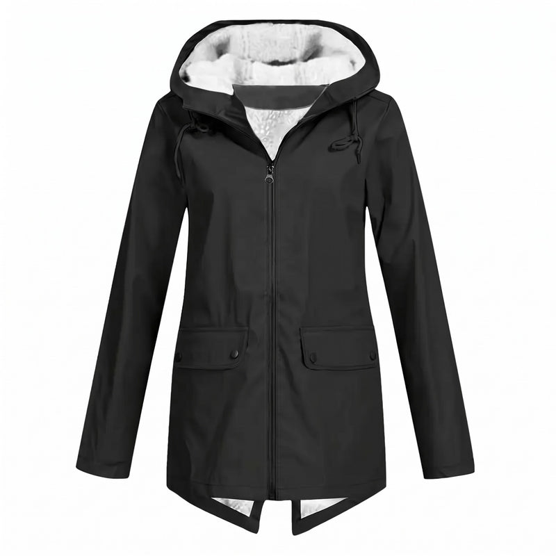 Women's Waterproof Jacket Fleece Lined Hooded Zip Up Rain Coat, product photo 6
