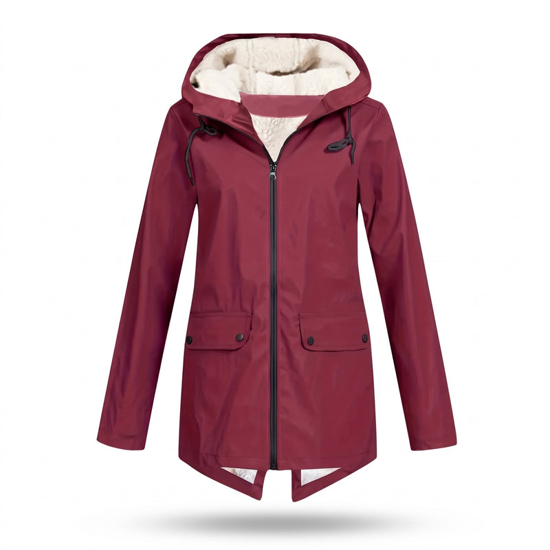 Women's Waterproof Jacket Fleece Lined Hooded Zip Up Rain Coat, product photo 9