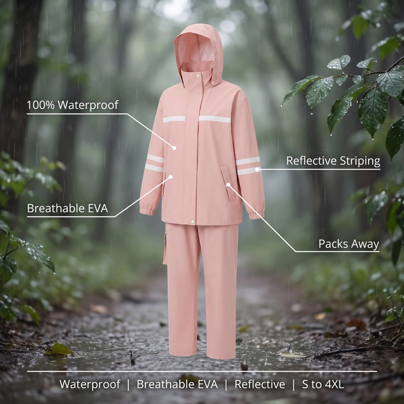 Women's Waterproof Rain Suit Breathable Reflective Hooded Jacket Pants, product photo 2