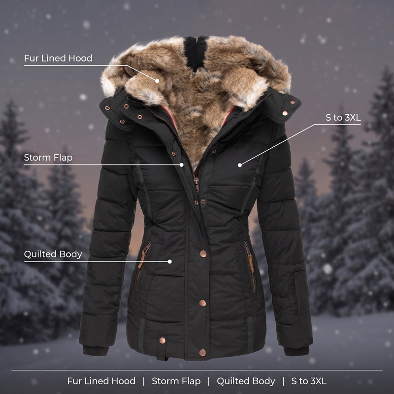 Women's Winter Parka Jacket Faux Fur Lined Hood Quilted Warm Coat, product photo 2