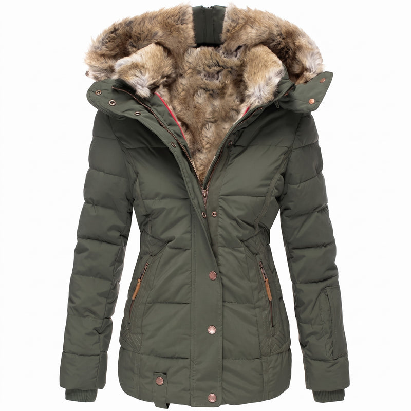 Women's Winter Parka Jacket Faux Fur Lined Hood Quilted Warm Coat, product photo 6