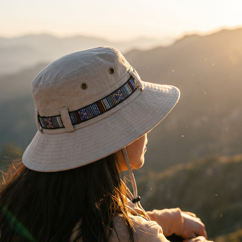 Woven Boho Sun Hat Wide Brim Adjustable Chin Cord Outdoor Travel, product photo 3