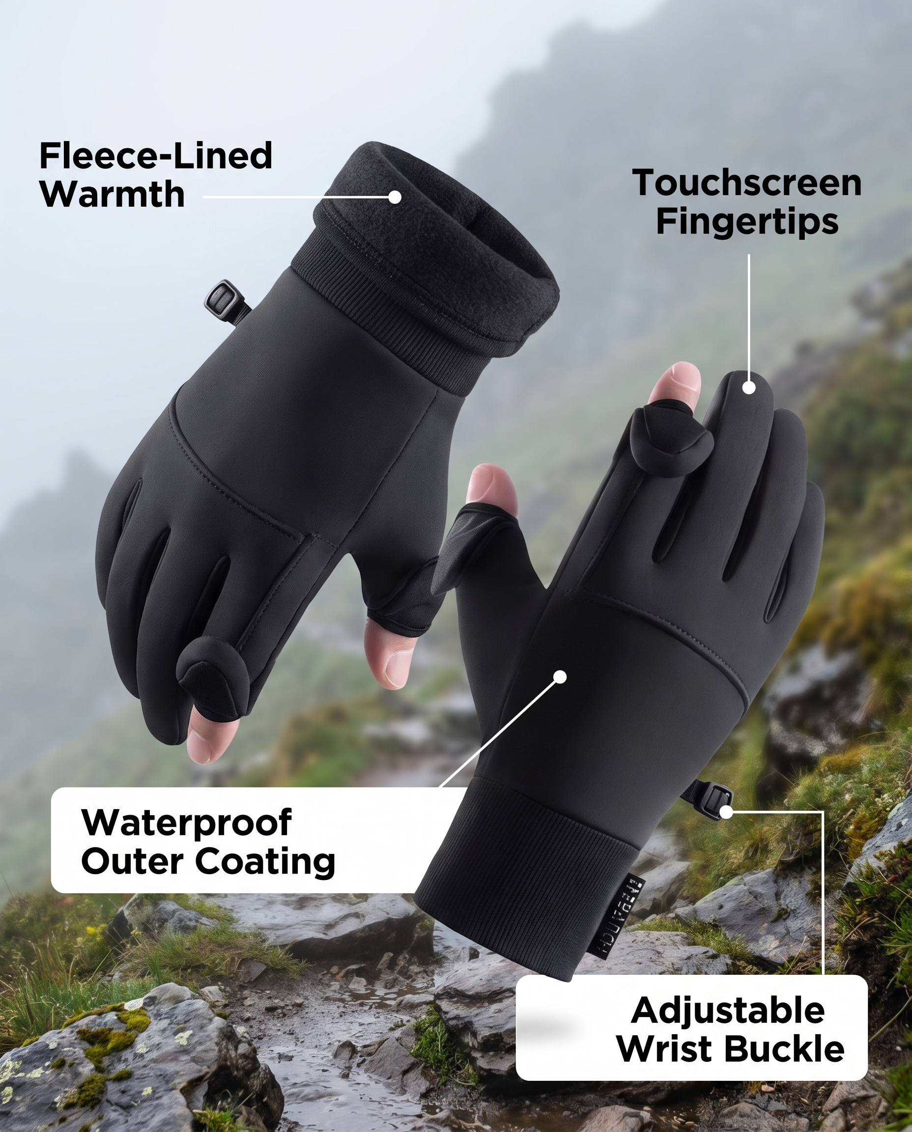 Fingerless Hiking Gloves Waterproof Fleece Thermal Outdoor Trekking Mittens