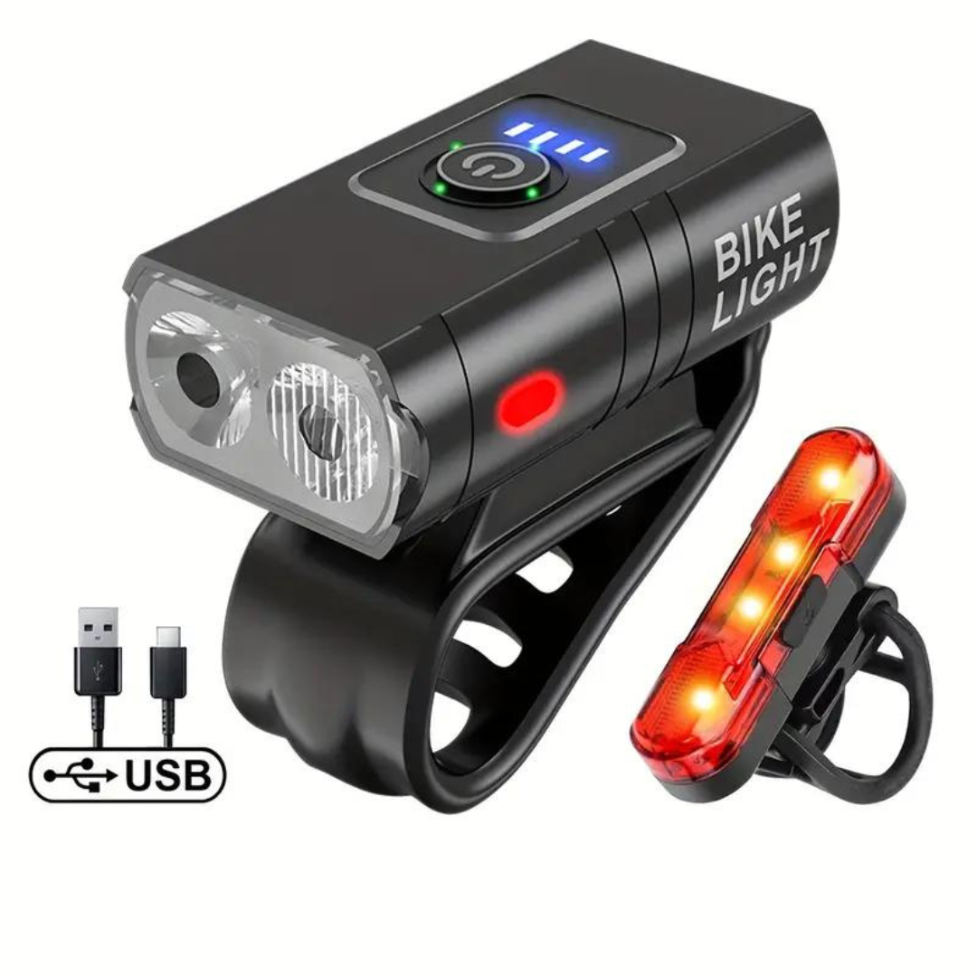 LED Bicycle Light Set USB Rechargeable 1000 Lumen Front 500 Rea