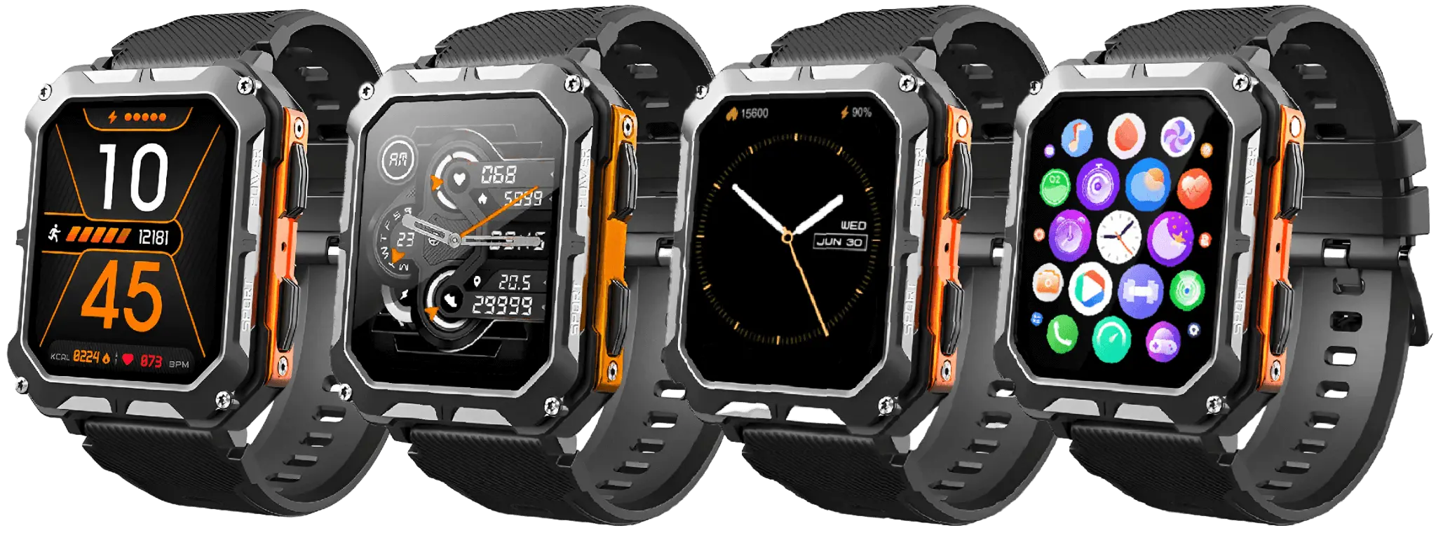 Rugged Smartwatch IP68 Waterproof Heart Rate Fitness Tracker