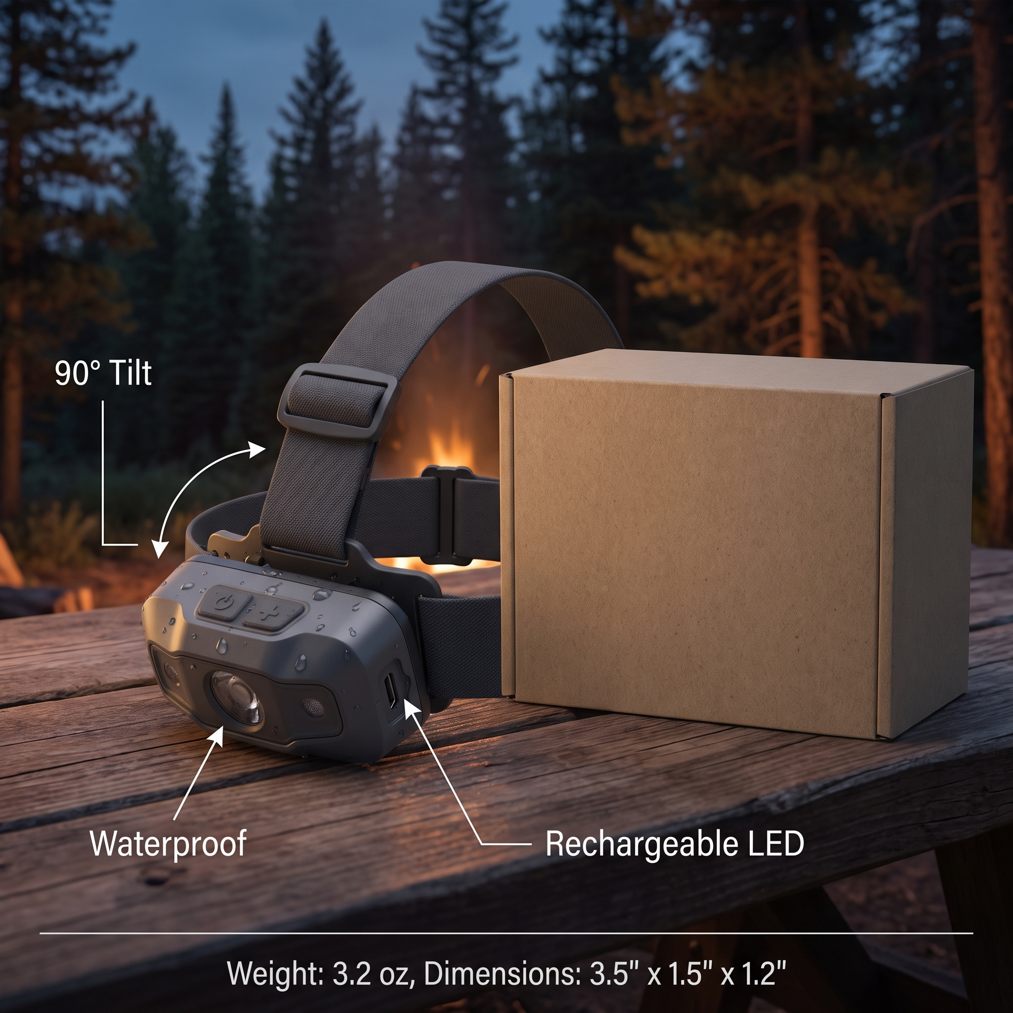 Rechargeable LED Headlamp – 90° Tilt, Waterproof