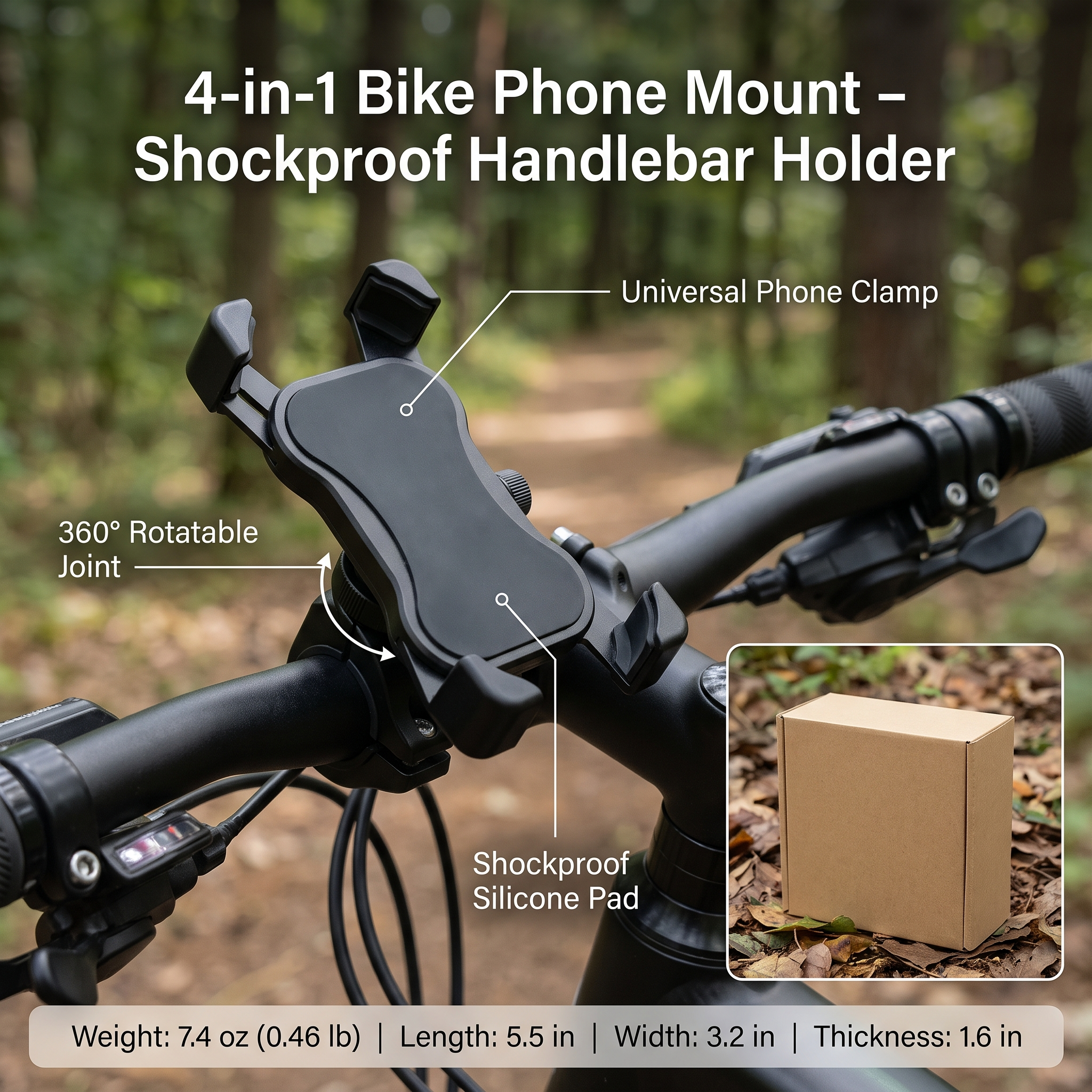 4-in-1 Bike Phone Mount – Shockproof Handlebar Holder