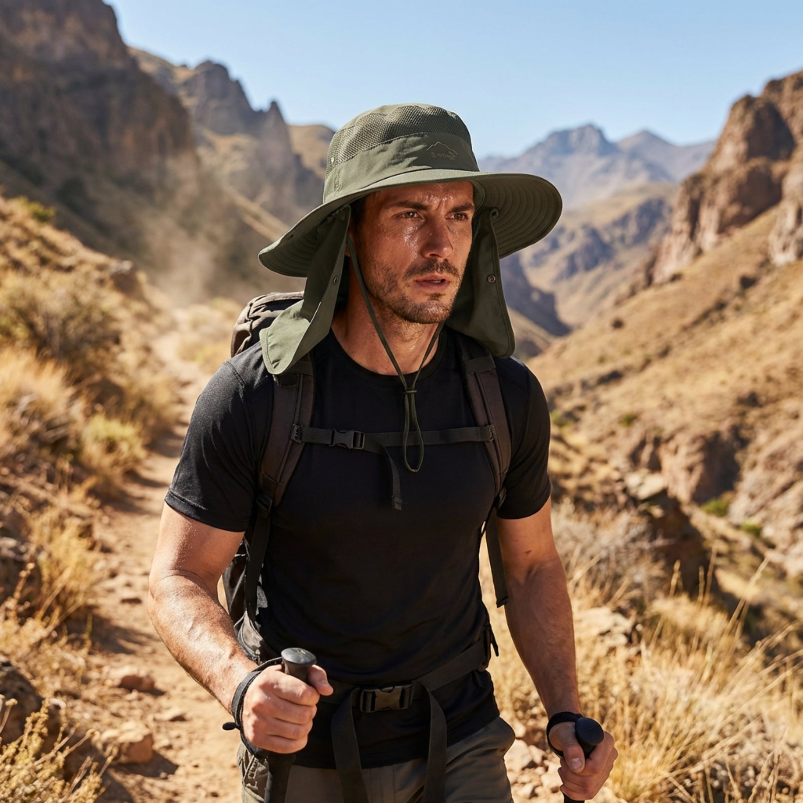 UV Protection Hiking Hat Wide Brim Neck Flap Sun Cap