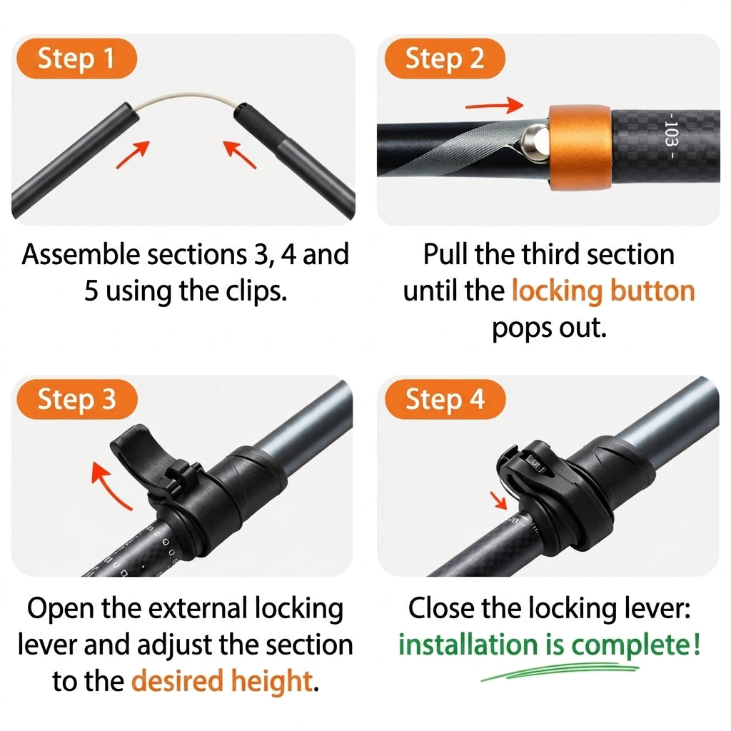 Carbon Fiber Folding Trekking Pole Lightweight Hiking Trail Stick