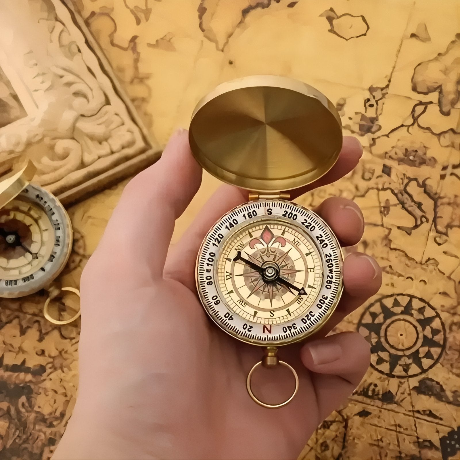 Vintage Brass Pocket Compass Waterproof Outdoor Navigation Tool