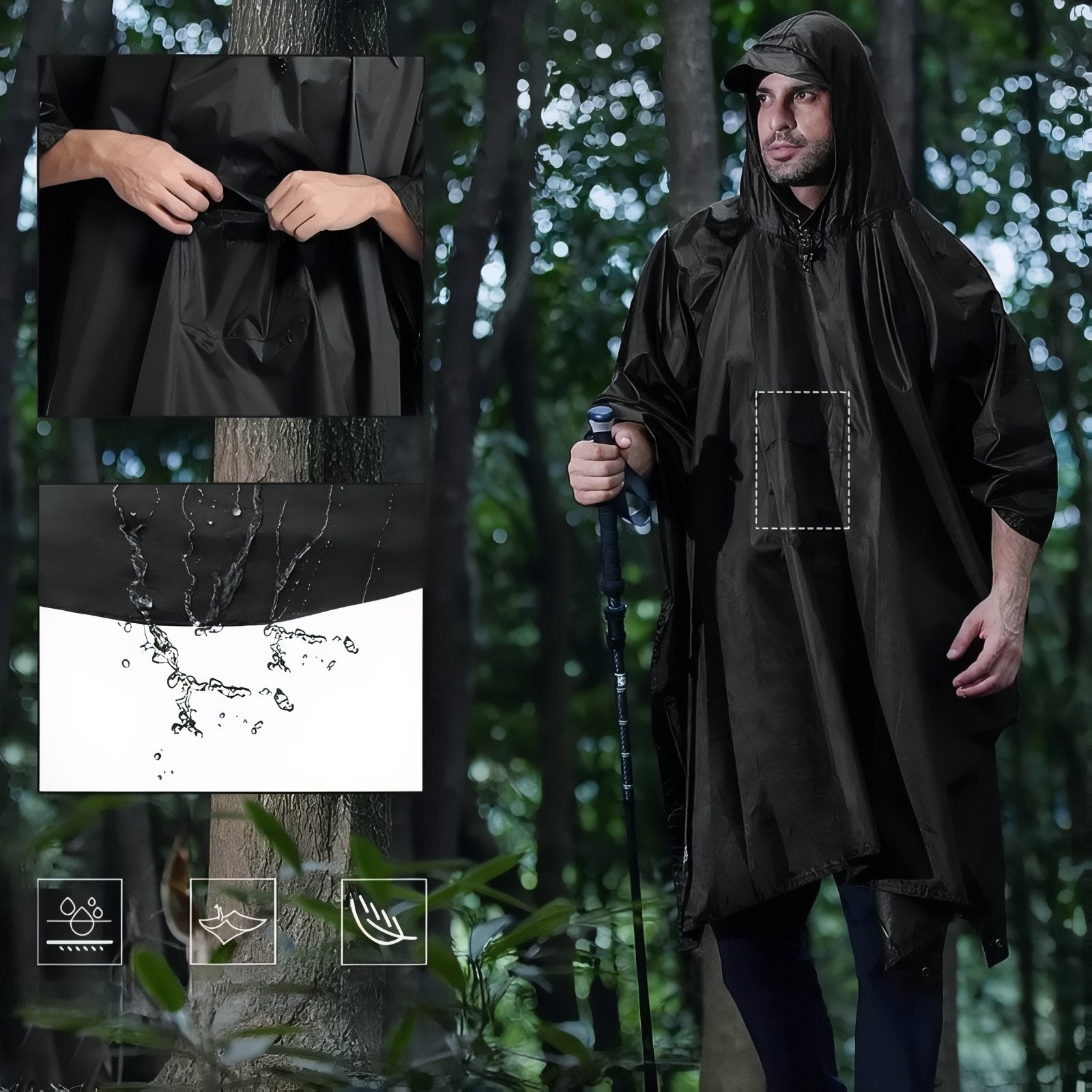 Waterproof Hiking Rain Poncho Packable Shelter and Groundsheet