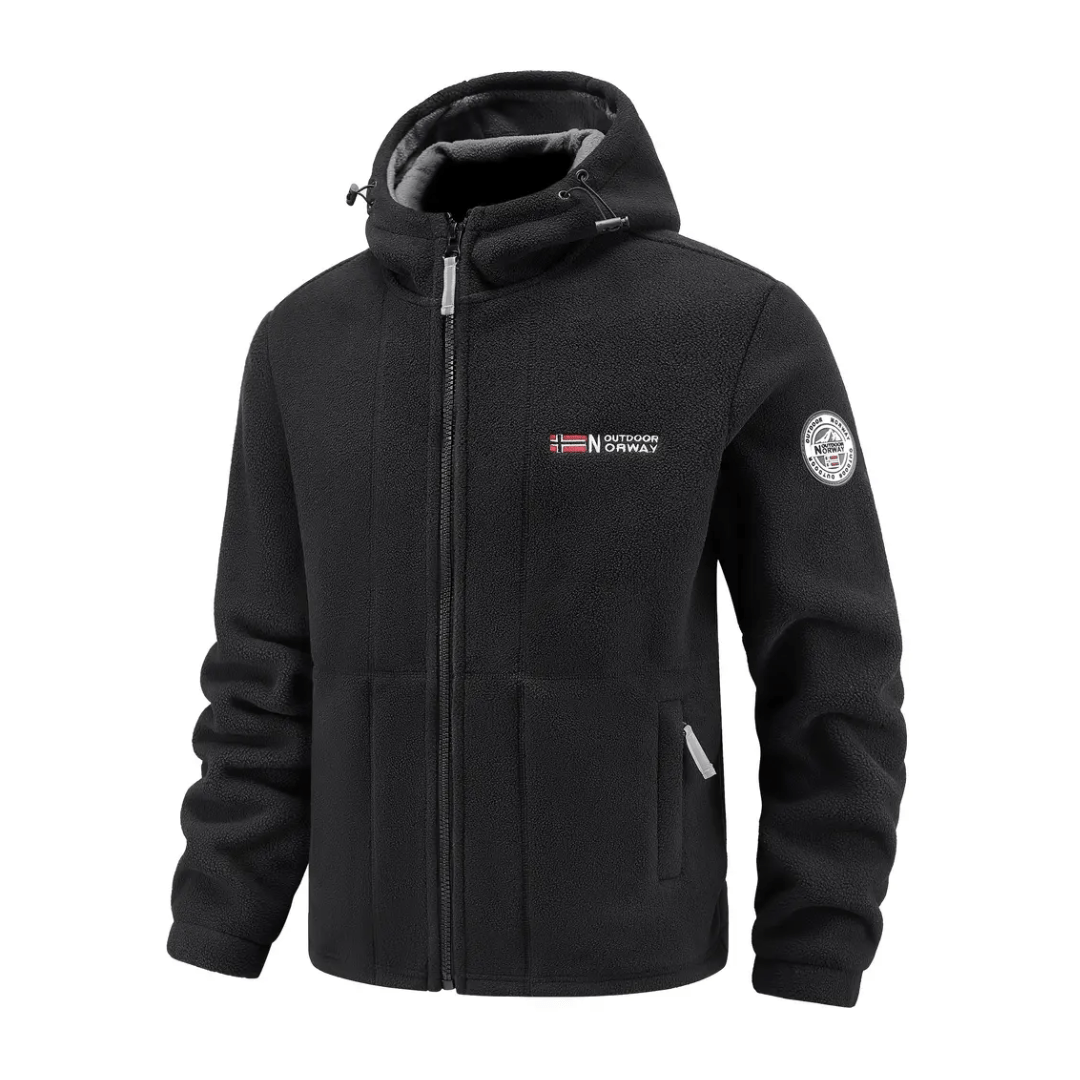 Men's Windproof Fleece Jacket Warm Breathable Hooded Outdoor Coat