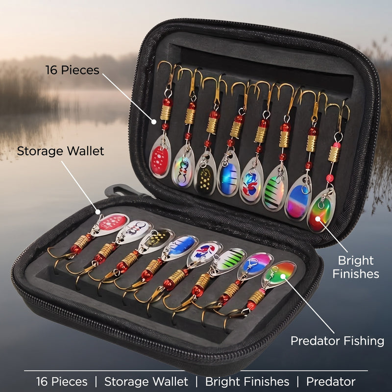 16 Piece Fishing Spinner Lure Set Predator Spoon Tackle Kit, product photo 2