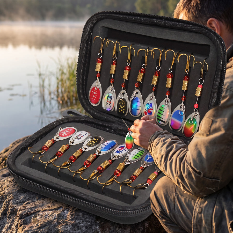 16 Piece Fishing Spinner Lure Set Predator Spoon Tackle Kit, product photo 5