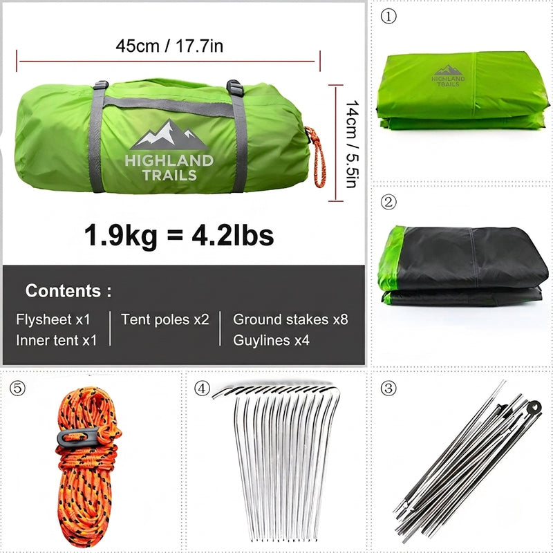 2-Person Lightweight Backpacking Tent 3-Season Waterproof Hiking Shelter – product view 3 | Great Lakes Outdoor