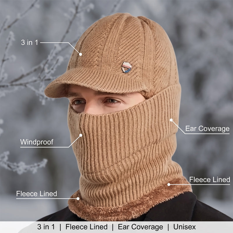 3 in 1 Knitted Winter Hat Fleece Lined Ear Warmer Neck Scarf Mask, product photo 2