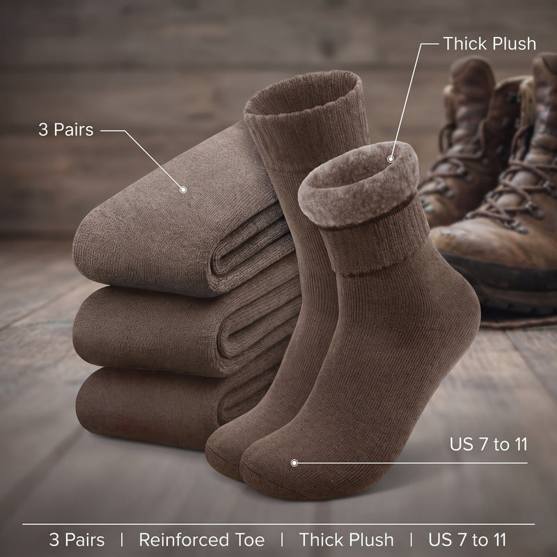 3 Pair Thermal Hiking Socks Thick Plush Reinforced Toe Heel Crew, product photo 2