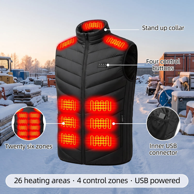 4 Zone Control Heated Vest 26 Heating Panels USB Men's Work Gilet, product photo 2