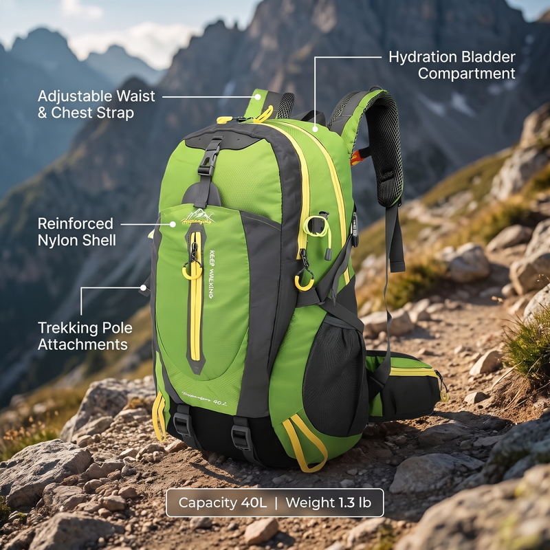 40L Hiking Backpack Lightweight Trekking Pack for Outdoor Travel – product view 2 | Great Lakes Outdoor