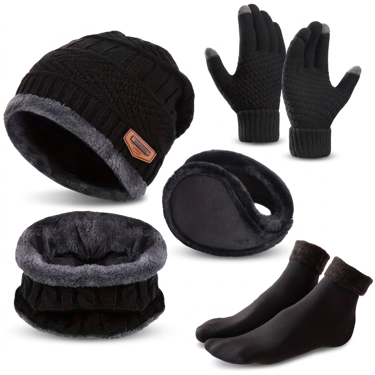 5 Piece Winter Survival Set Vest Beanie Gloves Socks Ear Warmers, product photo 1