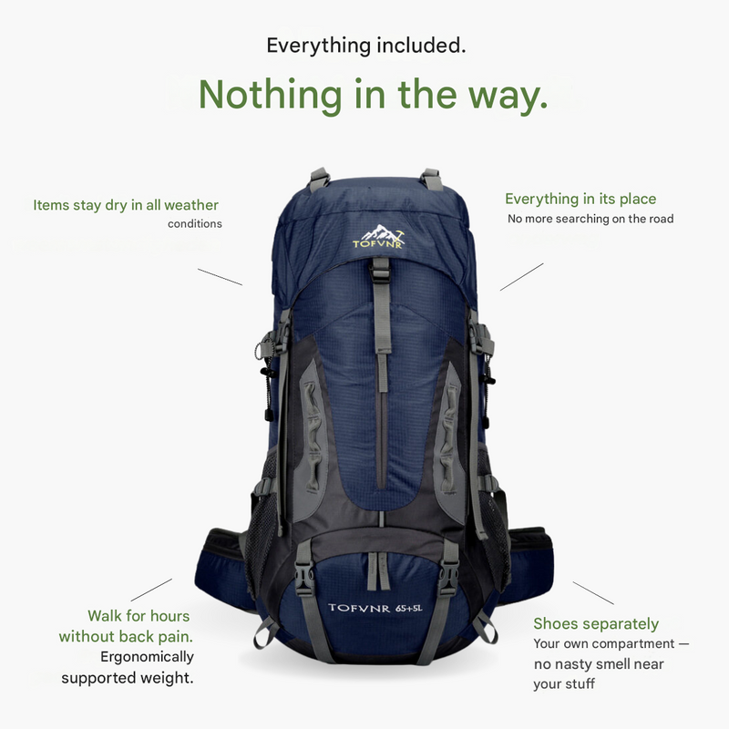 60L Waterproof Hiking Backpack Large Capacity Camping Travel Pack – product view 2 | Great Lakes Outdoor