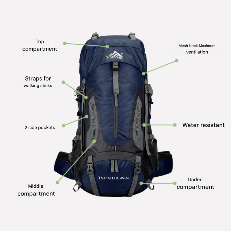 60L Waterproof Hiking Backpack Large Capacity Camping Travel Pack – product view 3 | Great Lakes Outdoor