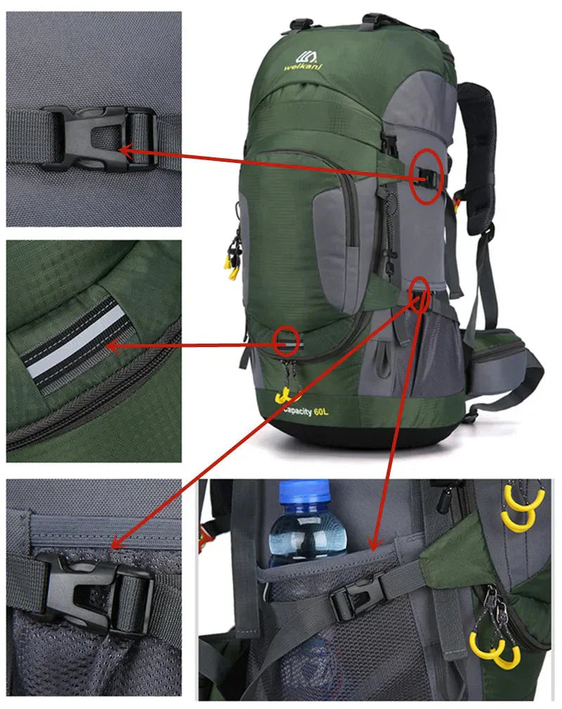 60L Waterproof Hiking Backpack Large Capacity Outdoor Travel Pack – product view 6 | Great Lakes Outdoor