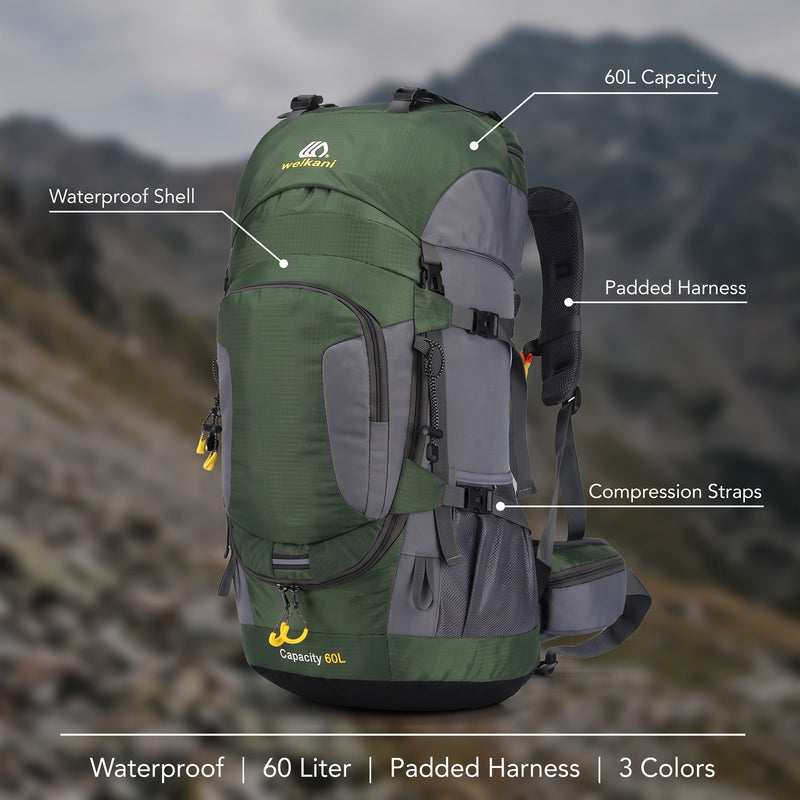 60L Waterproof Trekking Backpack Padded Harness Hiking Rucksack, product photo 2