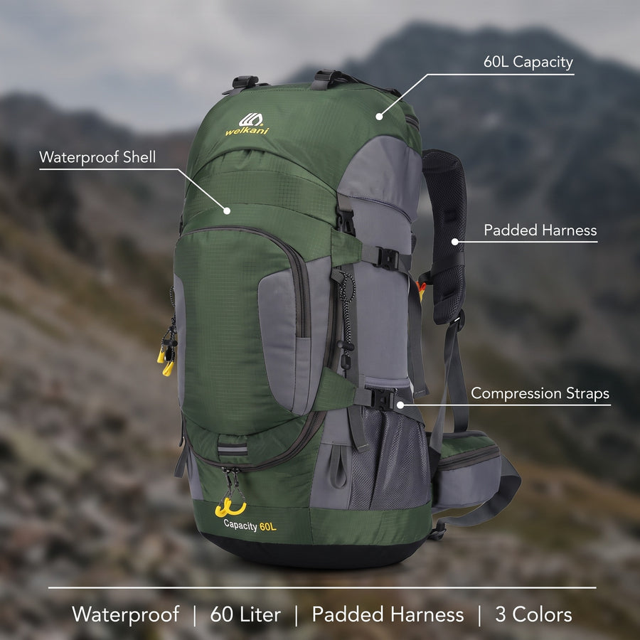 60L Waterproof Trekking Backpack Padded Harness Hiking Rucksack, product photo 2
