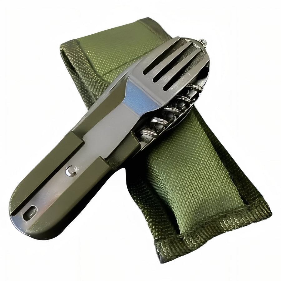 7-in-1 Camping Cutlery Tool Foldable Stainless Steel Utensil Set – product view 1 | Great Lakes Outdoor