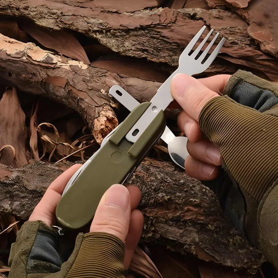 7-in-1 Camping Cutlery Tool Foldable Stainless Steel Utensil Set – product view 2 | Great Lakes Outdoor