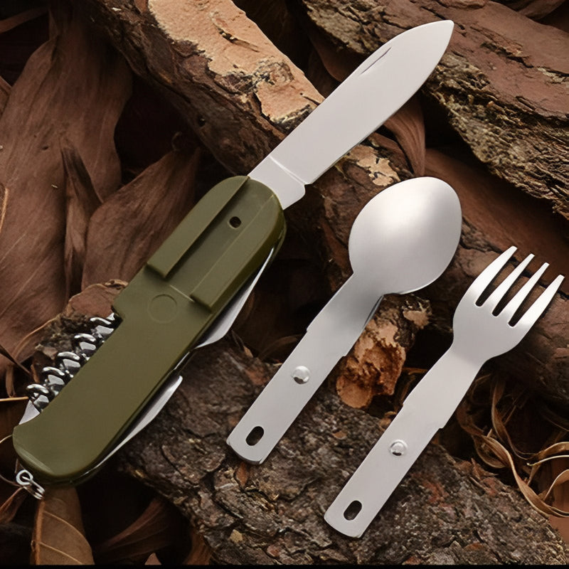 7-in-1 Camping Cutlery Tool Foldable Stainless Steel Utensil Set – product view 5 | Great Lakes Outdoor