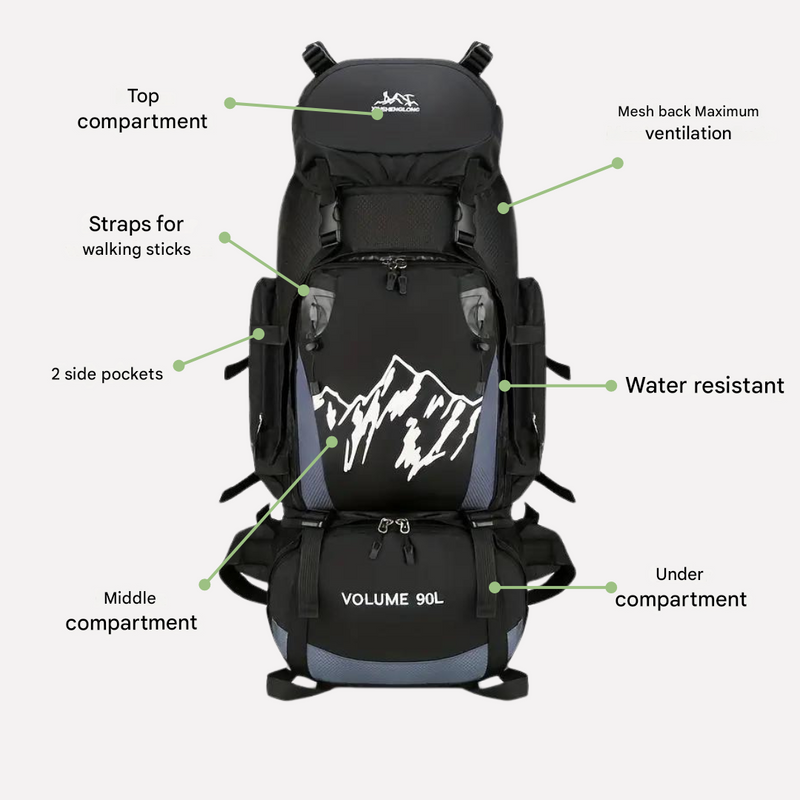 90L Waterproof Hiking Backpack Large Capacity Travel Camping Pack – product view 7 | Great Lakes Outdoor