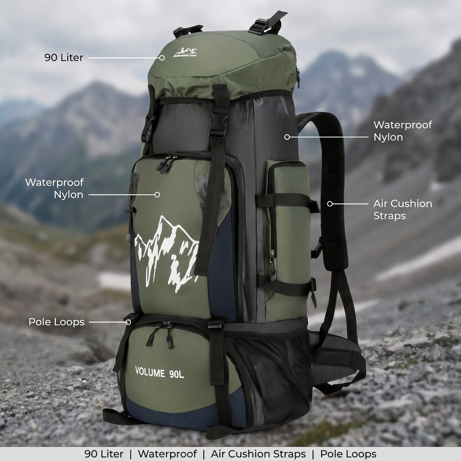 90L Waterproof Hiking Backpack Nylon Air Cushion Strap Rucksack, product photo 2