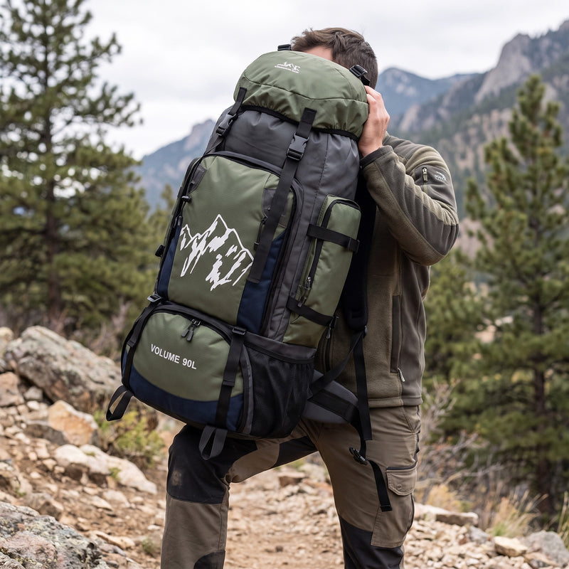 90L Waterproof Hiking Backpack Nylon Air Cushion Strap Rucksack, product photo 5