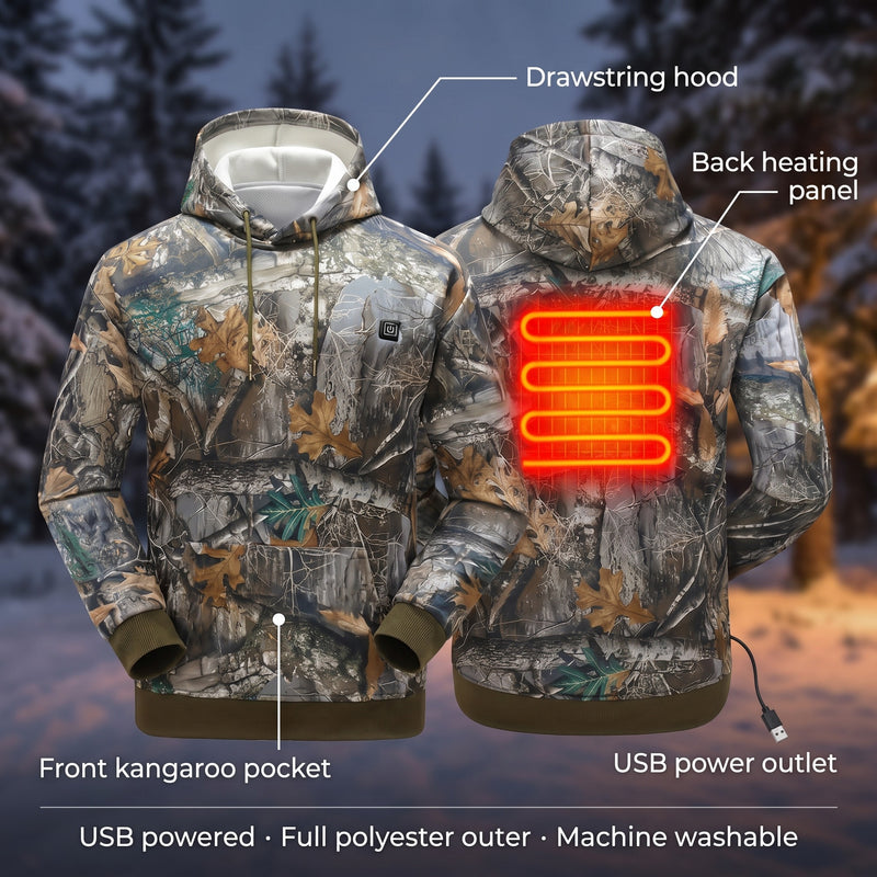 Camo Heated Hoodie 7 Heating Zones USB Unisex Hunting Sweatshirt, product photo 2