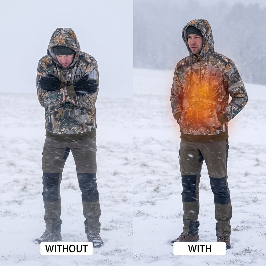 Camo Heated Hoodie 7 Heating Zones USB Unisex Hunting Sweatshirt, product photo 4